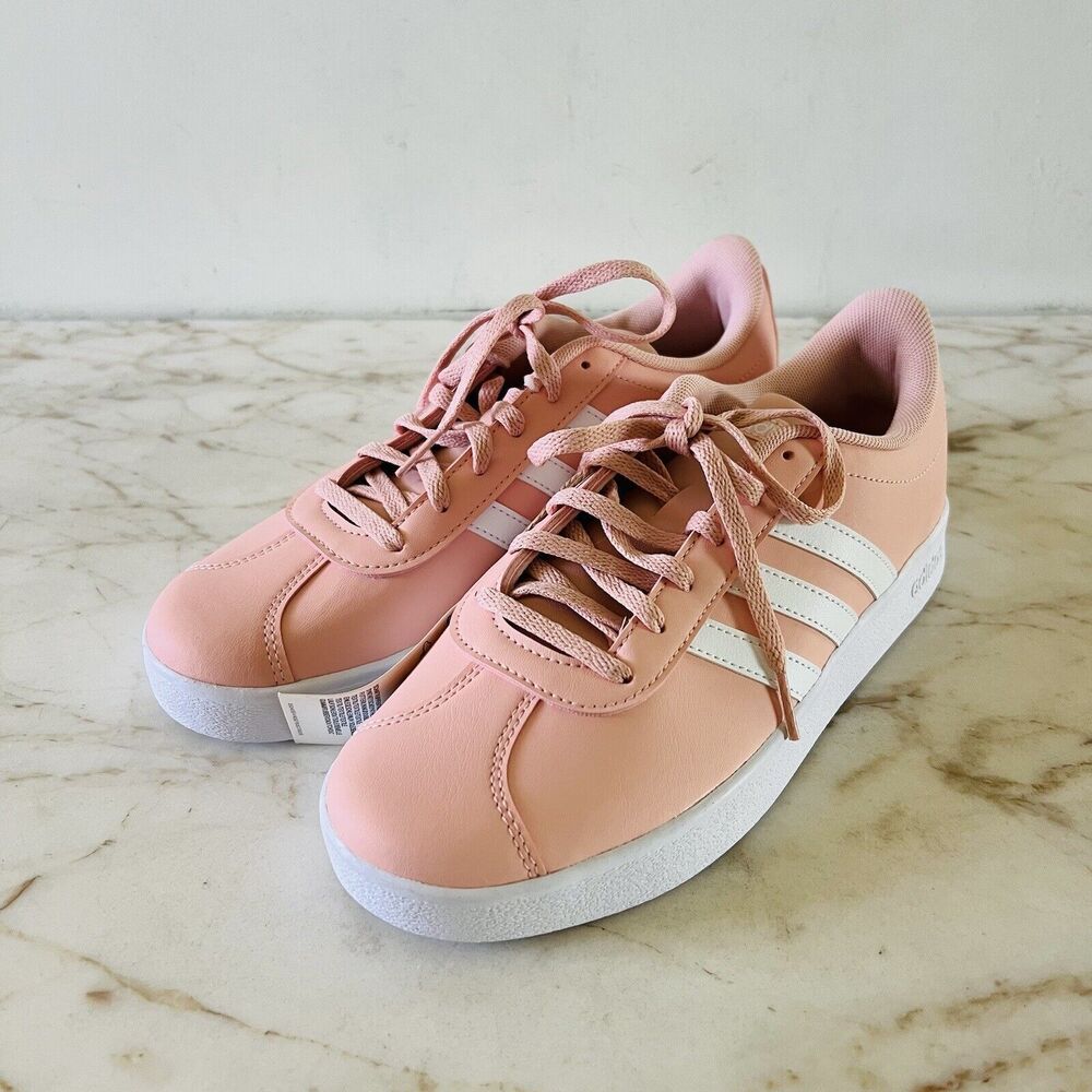 ADIDAS VL Court 2.0 K Classic Skateboarding Sneakers Pale Pink/White - US 6.5